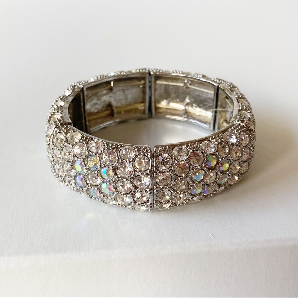 Rhinestone Crystal Silver Tone Statement Bracelet - image 4